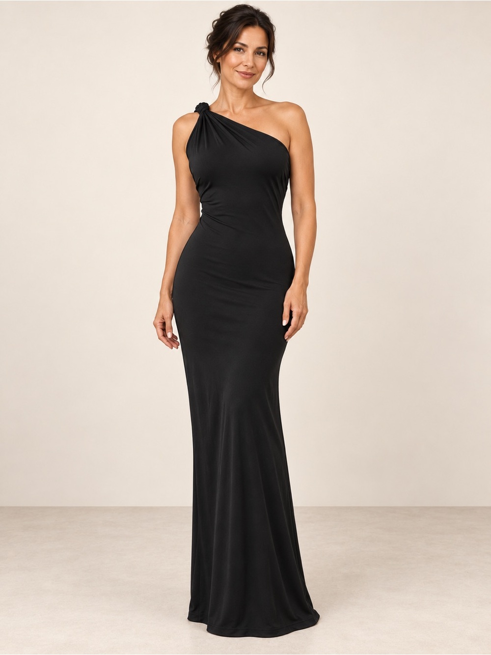 Black One-Shoulder Maxi Dress - Women